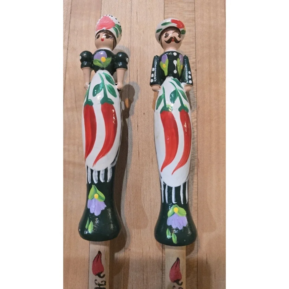 Hungarian Folk Art Wooden Spoon & Fork Set Hand Painted Paprika Kitchen Decor